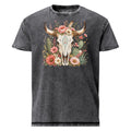 floral cow skull t-shirt, boho bull skull shirt, western floral graphic tee, acid wash graphic t-shirt, cactus flower shirt, cow skull and flowers tee, alternative women’s fashion, rock style women’s shirt, country rock fashion, boho western clothing, black washed t-shirt women, tied shirt outfit, pasture fashion shoot, nature lifestyle shirt, floral western apparel, ranch style graphic tee, bohemian skull design, cactus lover shirt, cowgirl inspired outfit, alternative country style, vintage washed tee, sk