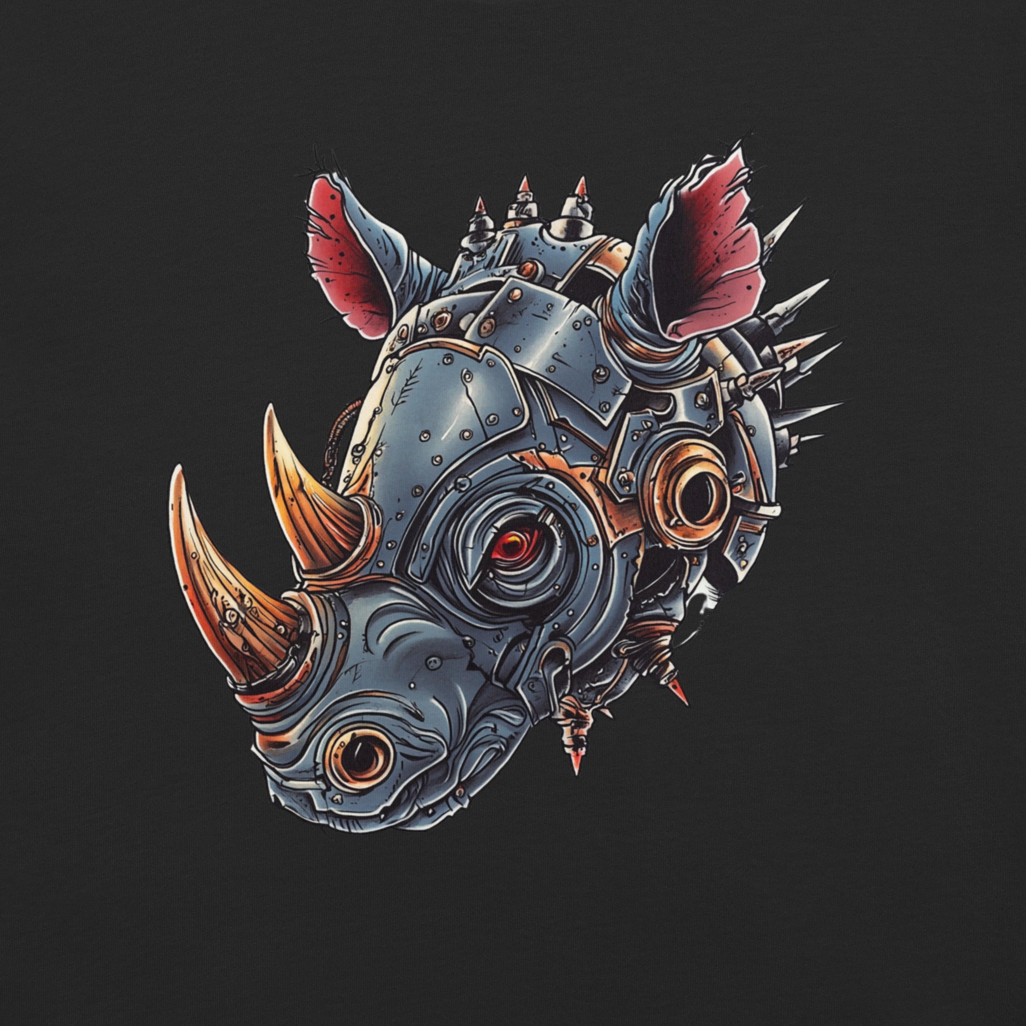 Product mockup steampunk rhino t-shirt, mechanical rhinoceros shirt, robotic rhino tee, cyberpunk animal t-shirt, sci-fi rhino shirt, rhinoceros graphic tee, black graphic t-shirt, steampunk animal design, mechanical animal artwork, armored rhino shirt, robot rhinoceros t-shirt, futuristic animal tee, industrial fantasy clothing, alternative men’s t-shirt, nerd style clothing, geek fashion, comic convention outfit, comic con shirt, gamer style t-shirt, science fiction clothing, fantasy technology design, re