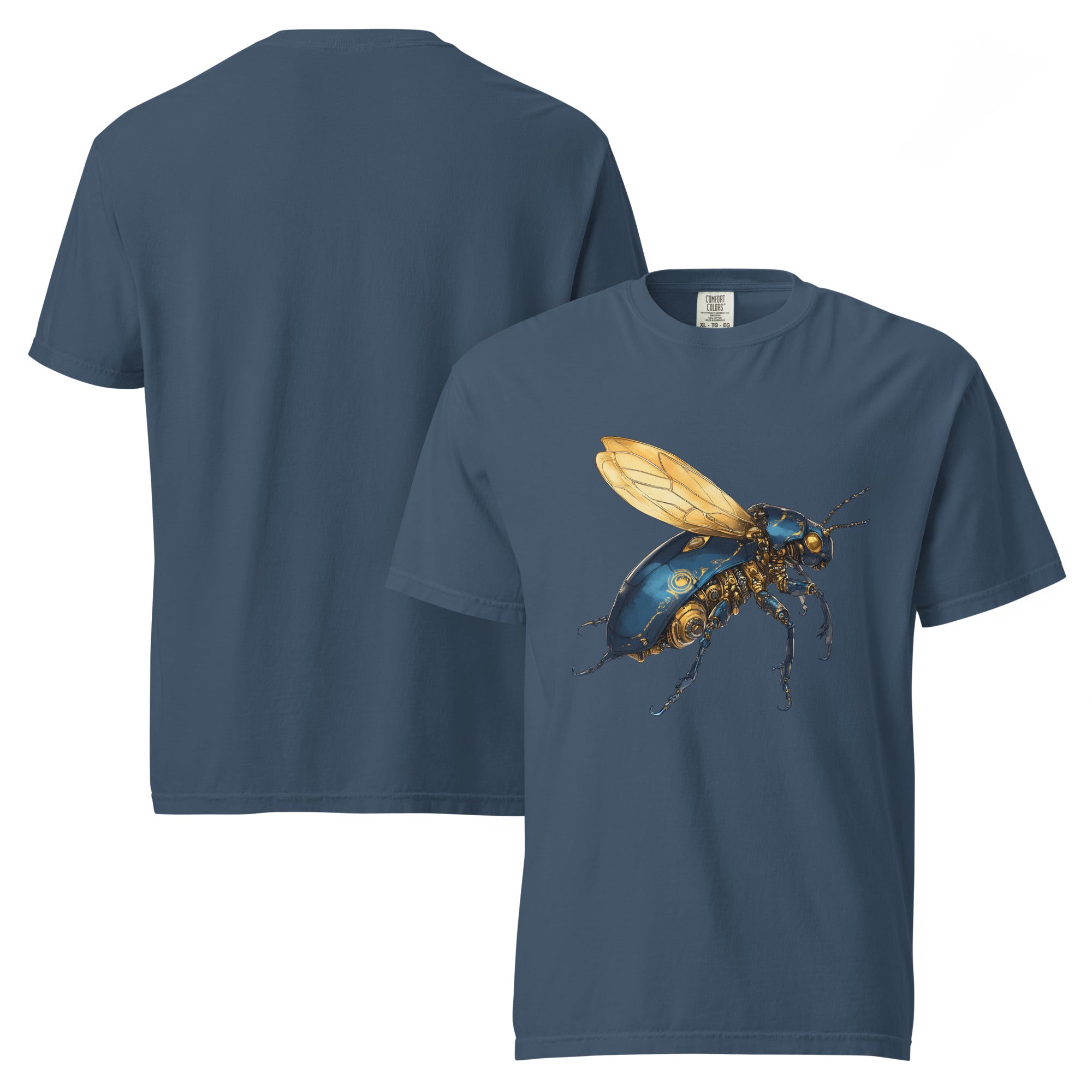 Product mockup steampunk insect t-shirt, mechanical beetle shirt, robotic bug tee, cyber insect t-shirt, blue beetle graphic shirt, mechanical insect artwork, steampunk beetle design, futuristic insect tee, clockwork bug shirt, brass insect t-shirt, blue and gold graphic tee, entomology shirt, insect lover t-shirt, nature inspired clothing, eco style t-shirt, alternative women’s shirt, alternative men’s t-shirt, unisex graphic tee, blue graphic t-shirt, front print shirt, detailed insect artwork, industrial