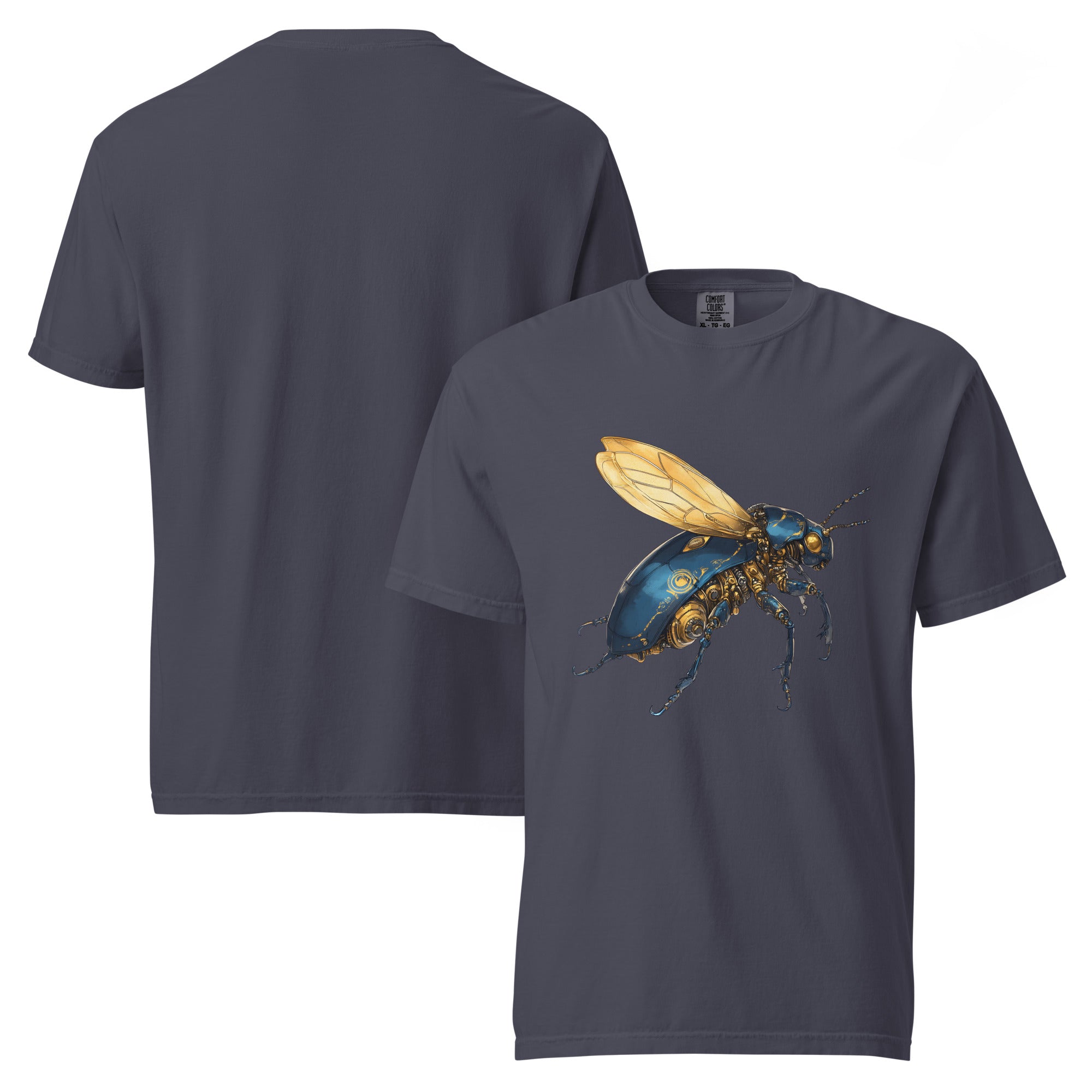Product mockup steampunk insect t-shirt, mechanical beetle shirt, robotic bug tee, cyber insect t-shirt, blue beetle graphic shirt, mechanical insect artwork, steampunk beetle design, futuristic insect tee, clockwork bug shirt, brass insect t-shirt, blue and gold graphic tee, entomology shirt, insect lover t-shirt, nature inspired clothing, eco style t-shirt, alternative women’s shirt, alternative men’s t-shirt, unisex graphic tee, blue graphic t-shirt, front print shirt, detailed insect artwork, industrial