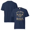 kind words are like honey t-shirt, bee graphic tee, Proverbs 1624 shirt, inspirational Christian t-shirt, honey bee shirt, positive quote tee, botanical bee design, vintage bee graphic shirt, faith based apparel, kindness quote t-shirt, nature inspired shirt, women’s alternative fashion, unisex bee t-shirt, uplifting message tee, Christian gift shirt