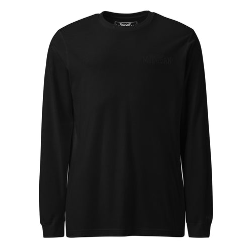 Basic Merloan long sleeve tee, unisex long sleeve shirt, cotton long sleeve t-shirt, black long sleeve tee, Merloan logo shirt, regular fit long sleeve, crew neck long sleeve shirt, soft combed cotton tee, ring spun cotton shirt, ribbed cuff long sleeve, everyday basic shirt, minimalist long sleeve tee, casual unisex clothing, alternative streetwear basic, lightweight long sleeve shirt