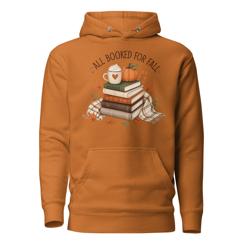 all booked for fall hoodie, autumn book lover hoodie, bookish fall hoodie, cozy reader hoodie, fall reading sweatshirt, autumn bookworm hoodie, book club hoodie, seasonal hoodie, cozy fall outfit, pumpkin season hoodie, reader gift hoodie, fall bookish style, pouch pocket hoodie, soft cotton face hoodie, Merloan autumn hoodie