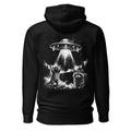 raccoon UFO hoodie, alien raccoon hoodie, space raccoon sweatshirt, UFO graphic hoodie, funny alien hoodie, sci-fi animal hoodie, cosmic raccoon design, abducted raccoon hoodie, space lover sweatshirt, alien fan hoodie, quirky space hoodie, pouch pocket hoodie, warm hood sweatshirt, cozy streetwear hoodie, Merloan raccoon hoodie