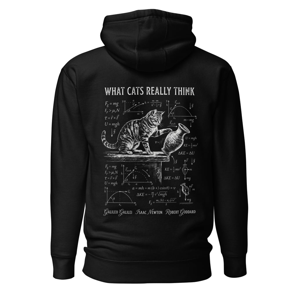 what cats really think hoodie, genius cat hoodie, science cat hoodie, smart cat sweatshirt, nerdy cat hoodie, Galileo cat hoodie, Isaac Newton cat hoodie, Robert Goddard hoodie, funny scientist hoodie, cat lover gift, intelligent cat design, science humor hoodie, pouch pocket hoodie, cozy streetwear hoodie, Merloan cat hoodie
