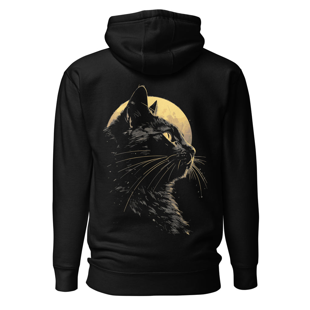 cat moon hoodie, black witch hoodie, dark night cat hoodie, witchy cat sweatshirt, moon cat hoodie, gothic cat hoodie, mystical cat design, witchcore hoodie, magical moon hoodie, black cat lover hoodie, pagan inspired hoodie, dark magical streetwear, pouch pocket hoodie, cozy streetwear hoodie, Merloan witch hoodie