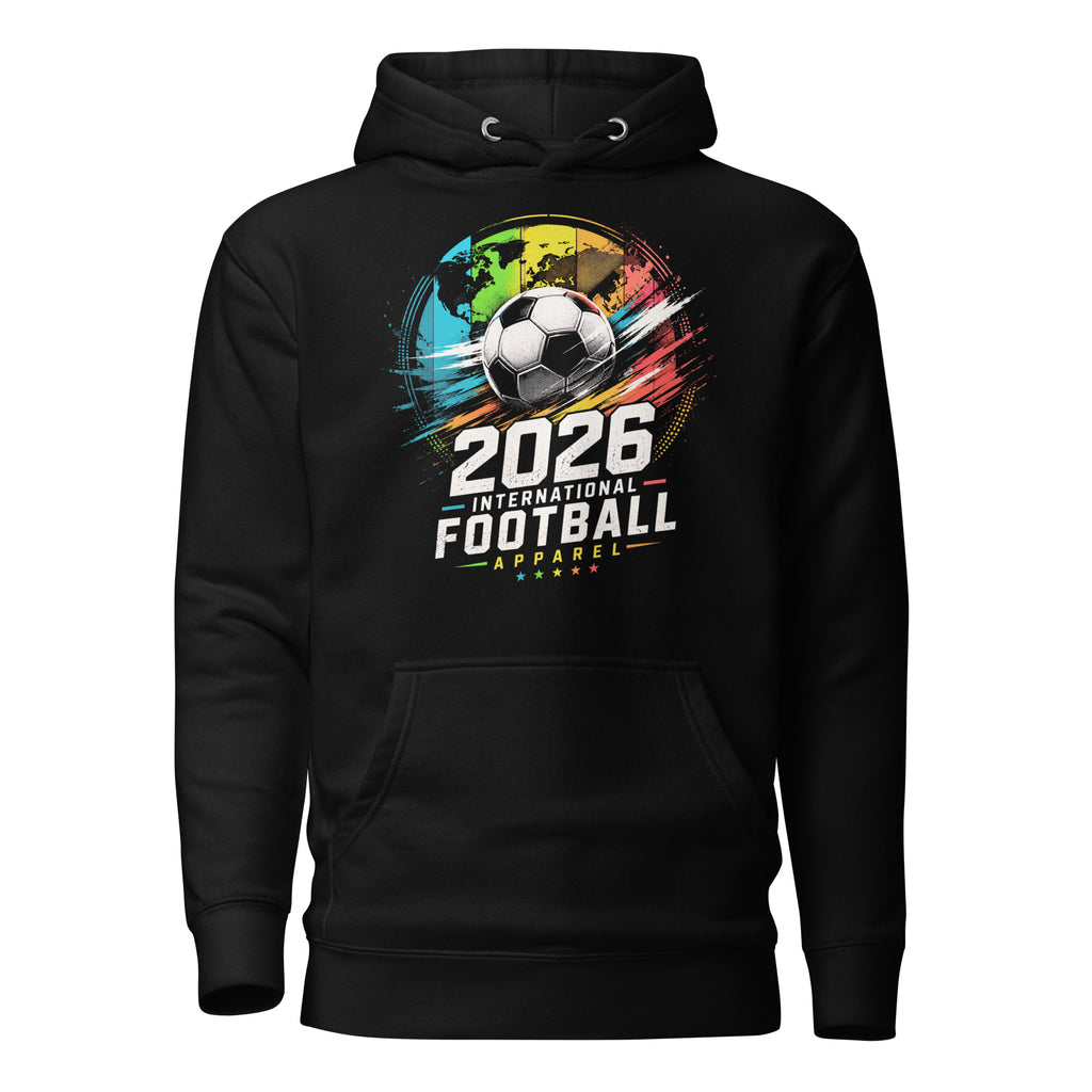 football soccer hoodie, soccer fan hoodie, football fan sweatshirt, international football hoodie, goal graphic hoodie, match day hoodie, world cup inspired hoodie, colorful soccer design, football supporter hoodie, soccer lover gift, sporty streetwear hoodie, pouch pocket hoodie, warm hood sweatshirt, unisex football hoodie, Merloan soccer hoodie