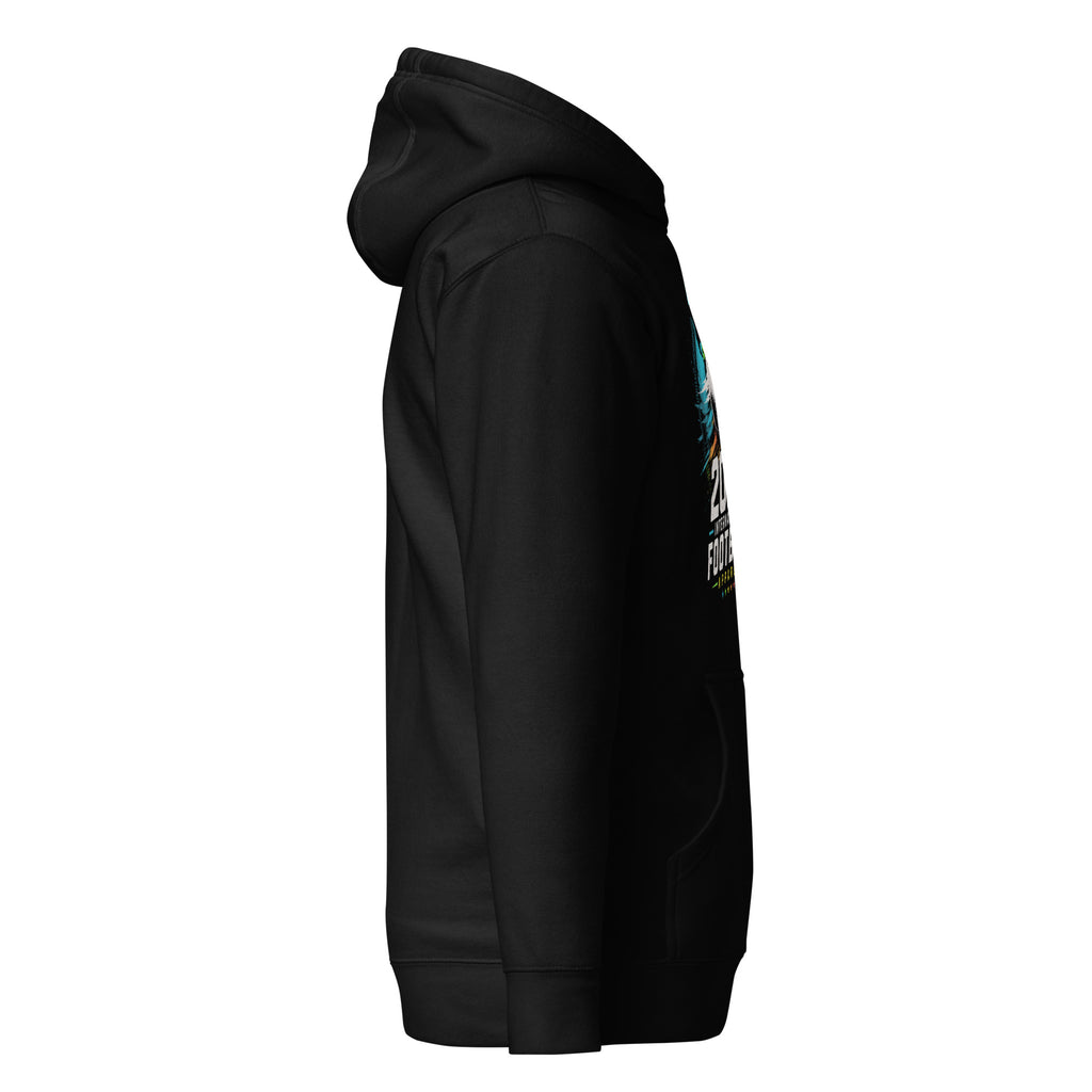football soccer hoodie, soccer fan hoodie, football fan sweatshirt, international football hoodie, goal graphic hoodie, match day hoodie, world cup inspired hoodie, colorful soccer design, football supporter hoodie, soccer lover gift, sporty streetwear hoodie, pouch pocket hoodie, warm hood sweatshirt, unisex football hoodie, Merloan soccer hoodie
