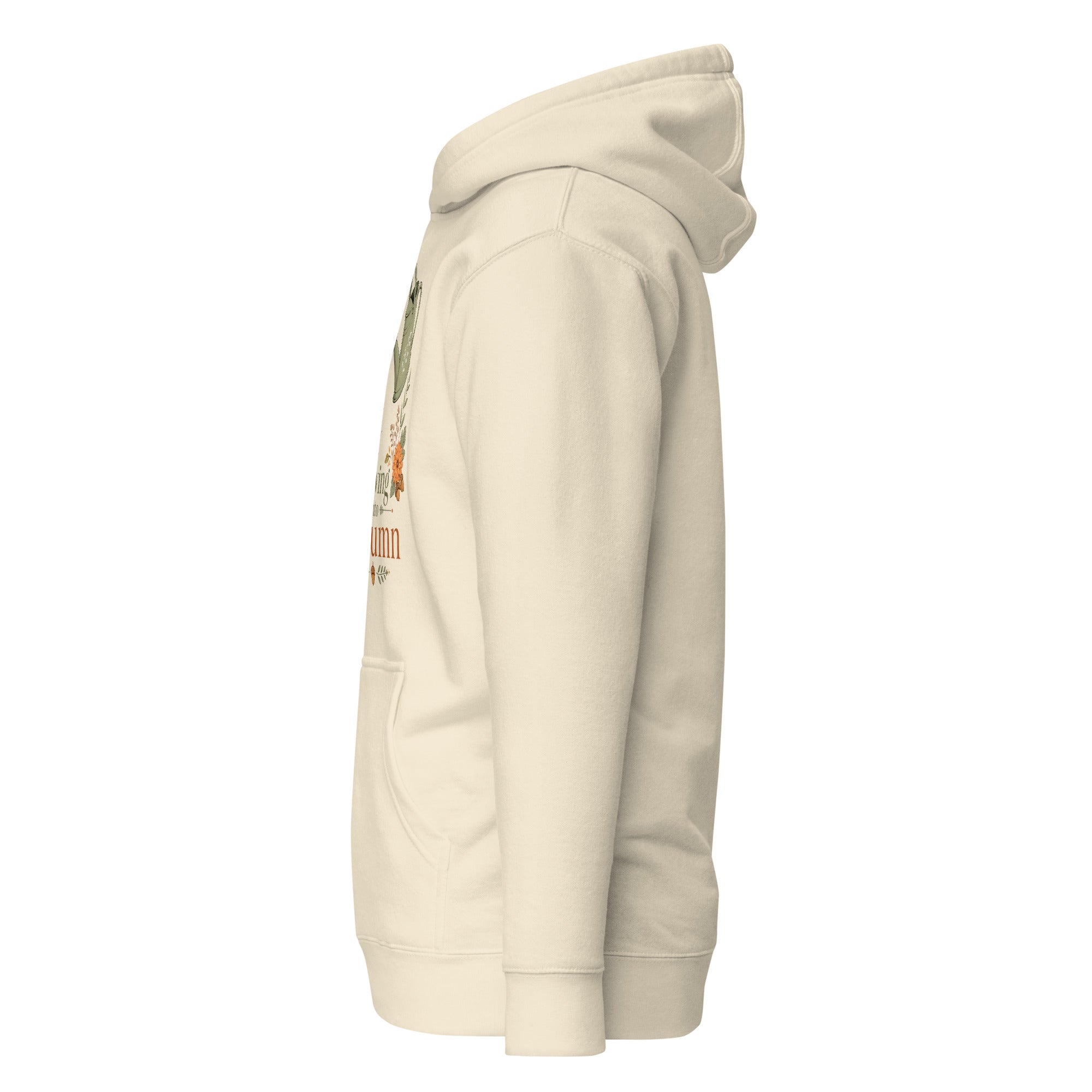 growing into autumn hoodie, autumn hoodie, cozy fall hoodie, seasonal hoodie, botanical autumn hoodie, fall graphic sweatshirt, chilly day hoodie, autumn outfit, cozy autumn style, fall fashion hoodie, warm hooded sweatshirt, pouch pocket hoodie, soft cotton face hoodie, Merloan autumn hoodie, relaxed fall hoodie