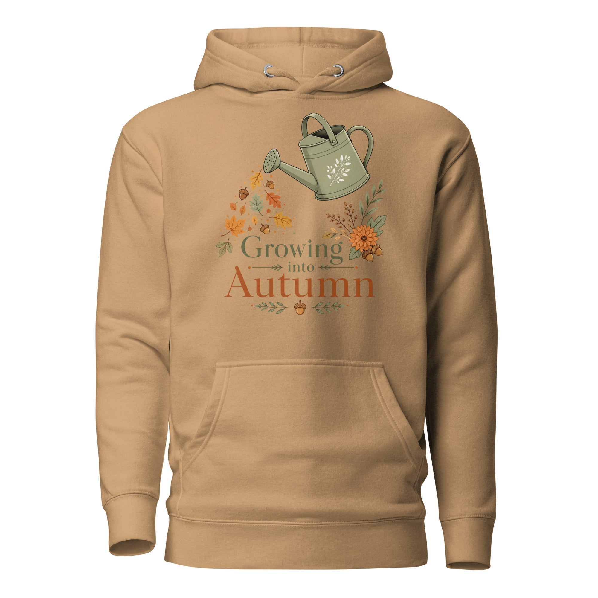 growing into autumn hoodie, autumn hoodie, cozy fall hoodie, seasonal hoodie, botanical autumn hoodie, fall graphic sweatshirt, chilly day hoodie, autumn outfit, cozy autumn style, fall fashion hoodie, warm hooded sweatshirt, pouch pocket hoodie, soft cotton face hoodie, Merloan autumn hoodie, relaxed fall hoodie