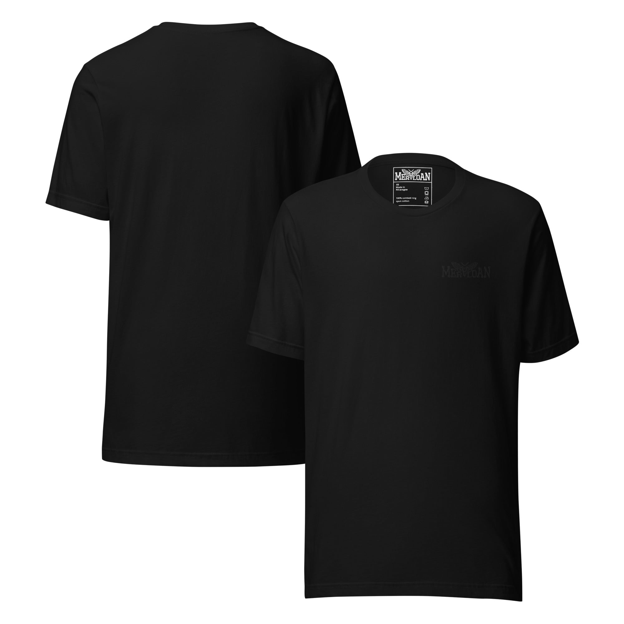 Merloan basic black t-shirt, black unisex t-shirt, lightweight cotton t-shirt, minimalist black shirt, everyday basic tee, soft cotton unisex tee, relaxed fit black t-shirt, black wardrobe essential, simple black graphic tee, alternative basic clothing, comfortable everyday shirt, ring spun cotton t-shirt, Merloan logo shirt, casual unisex t-shirt, black streetwear basic