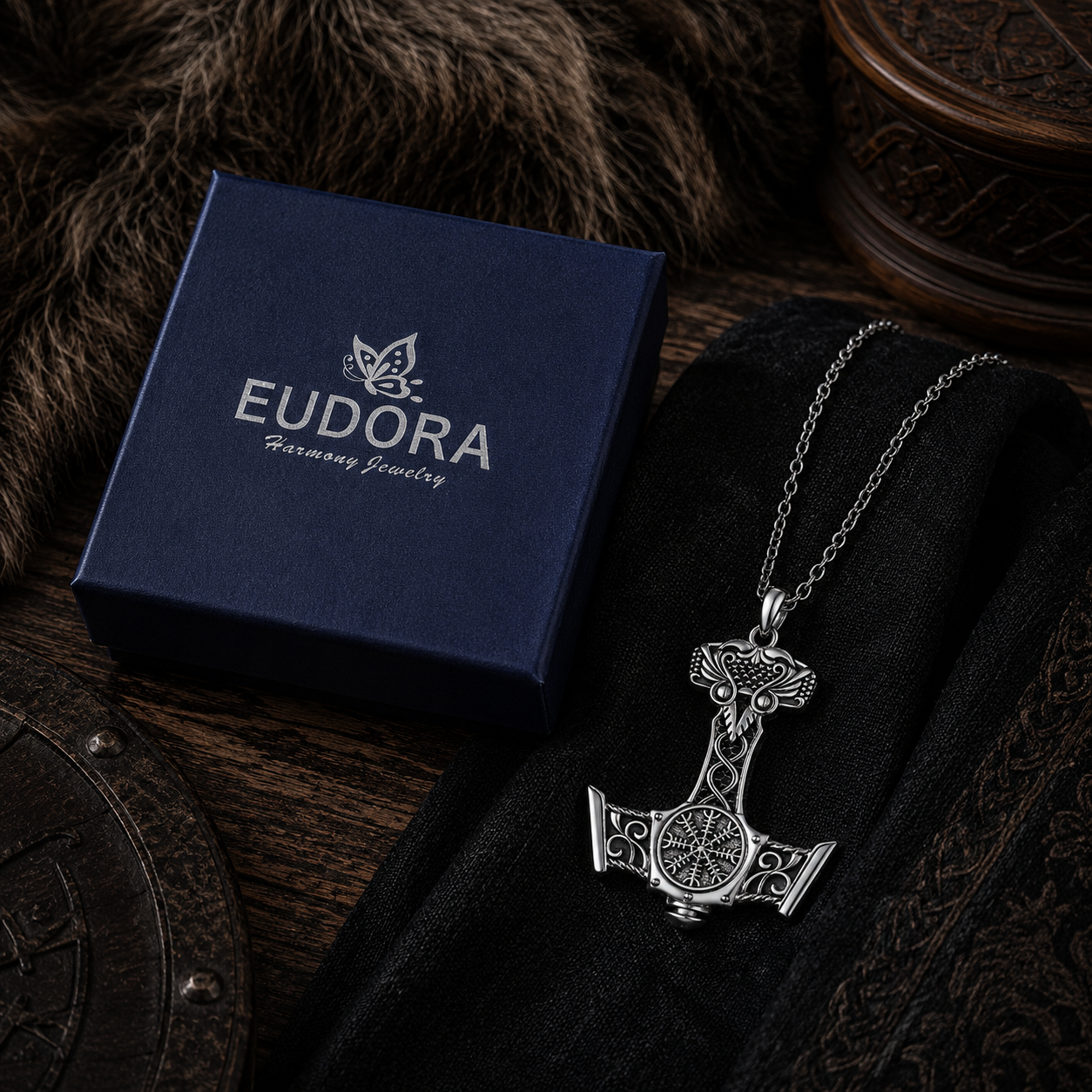 925 Sterling Silver Viking Raven Pendant – Norse Compass Necklace | Odin Inspired Jewelry