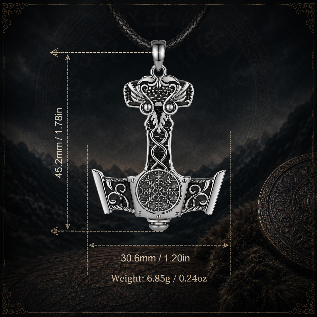 925 Sterling Silver Viking Raven Pendant – Norse Compass Necklace | Odin Inspired Jewelry