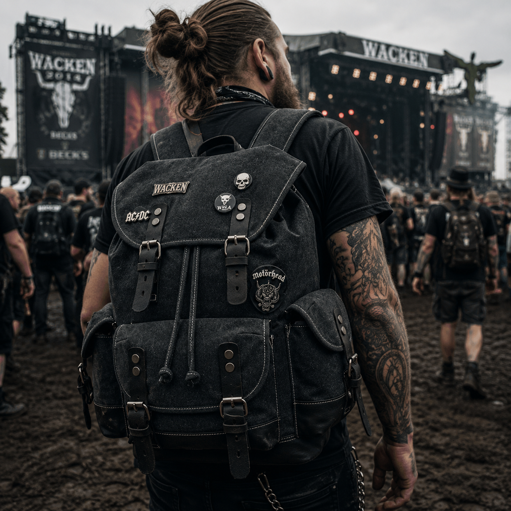 Vintage Waxed Canvas Backpack | 30L Festival Travel Rucksack with Leather Accents | Outdoor Hiking Backpack Merloan