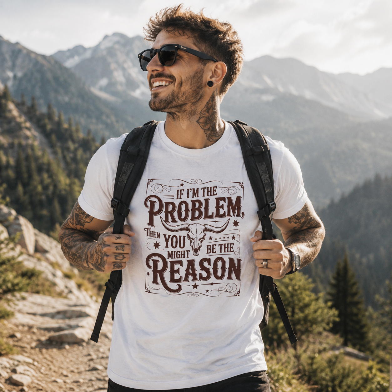 western statement t-shirt, cow skull graphic tee, sarcastic slogan shirt, funny western t-shirt, bull skull shirt, white graphic tee men, alternative men’s fashion, hipster hiking outfit, mountain adventure shirt, outdoor graphic t-shirt, country western clothing, vintage typography tee, rebellious men’s shirt, western humor apparel, rugged outdoor style, casual hiking t-shirt, men’s statement tee, retro western design, skull graphic shirt, alternative streetwear men, mountain lifestyle clothing, unique slo