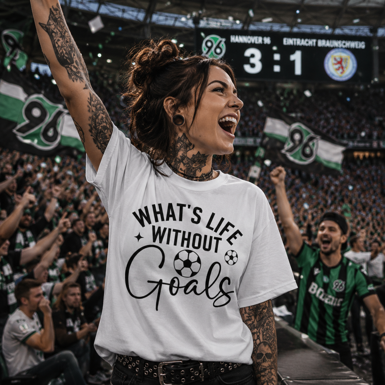 what’s life without goals shirt, football goals t-shirt, soccer lover graphic tee, women’s football shirt, match day outfit, football stadium shirt, Hannover football fan tee, Braunschweig derby shirt, soccer quote t-shirt, football supporter apparel, women’s sports fan shirt, alternative football fashion, rock style soccer tee, white football graphic shirt, goal celebration outfit, football lover gift, derby day t-shirt, stadium fan clothing, soccer passion shirt, Merloan football shirt
