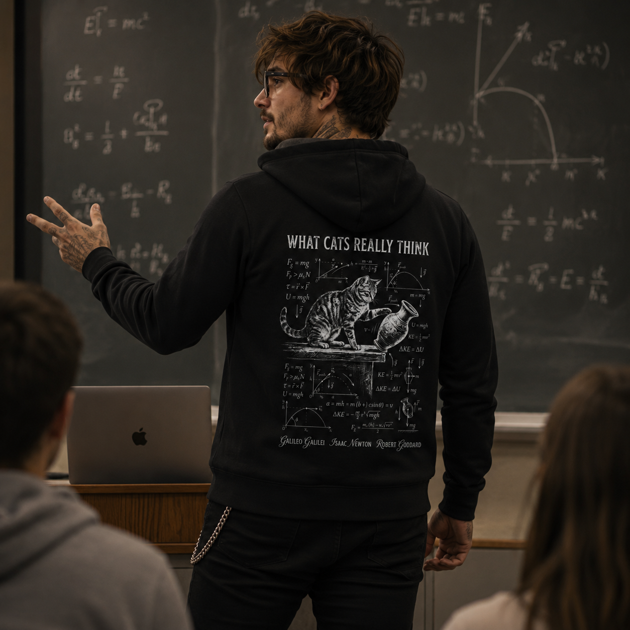 what cats really think hoodie, science cat hoodie, physics cat graphic hoodie, nerdy cat sweatshirt, professor hoodie, university lecturer outfit, academic humor hoodie, funny science clothing, cat lover gift for men, alternative professor style, black science hoodie, physics teacher gift, intellectual cat apparel, lecture hall outfit, STEM humor sweatshirt, back print hoodie, scientist gift, college professor hoodie, geeky cat clothing, Merloan nerd hoodie